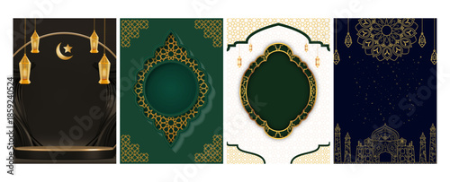 Elegant islamic ramadan eid greeting cards and social media post backgrounds