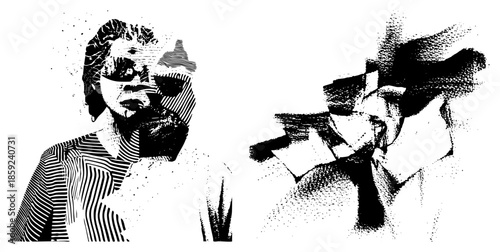 two men in stylized black and white vector portraits