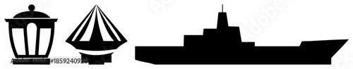 street lamp tent ship silhouette