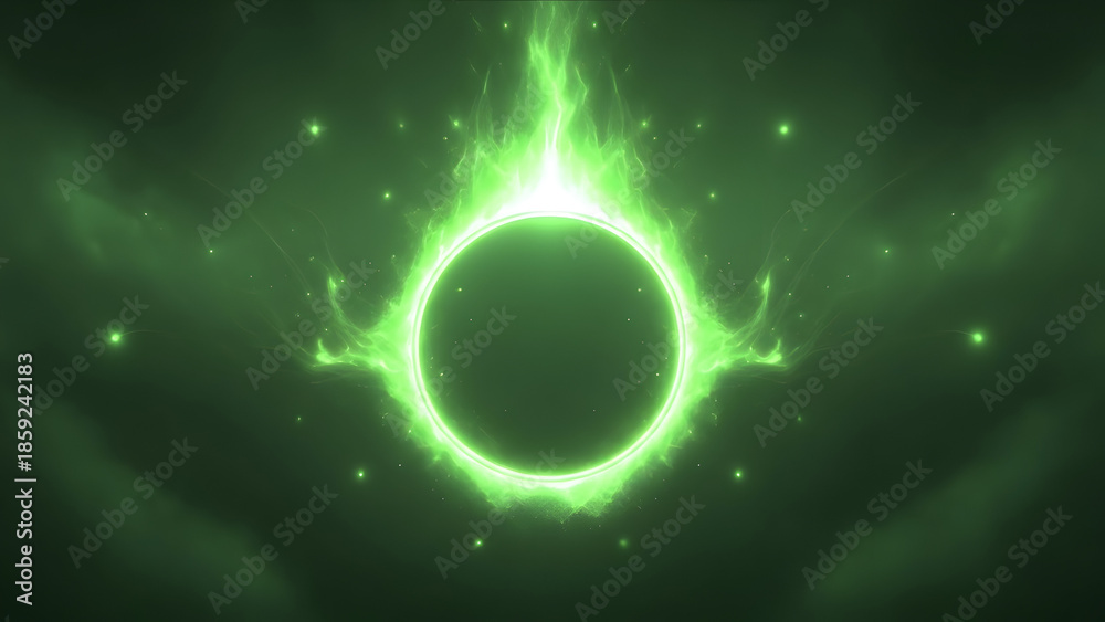 Obraz premium Green glowing ring in space with stars and nebula