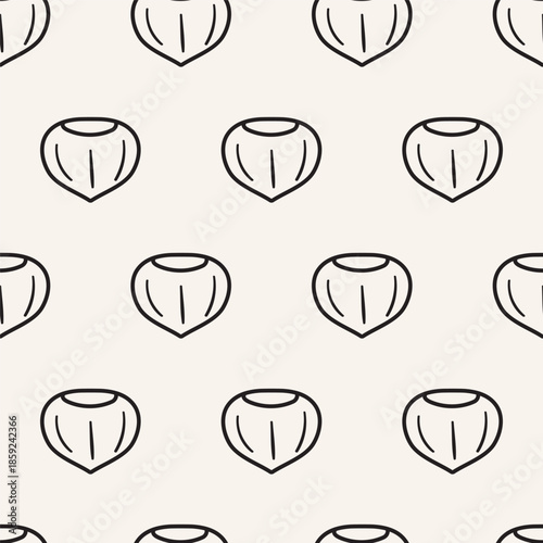 Hazelnut in Shell Outline Seamless Pattern Vector Illustration, Line Art Repeat Background