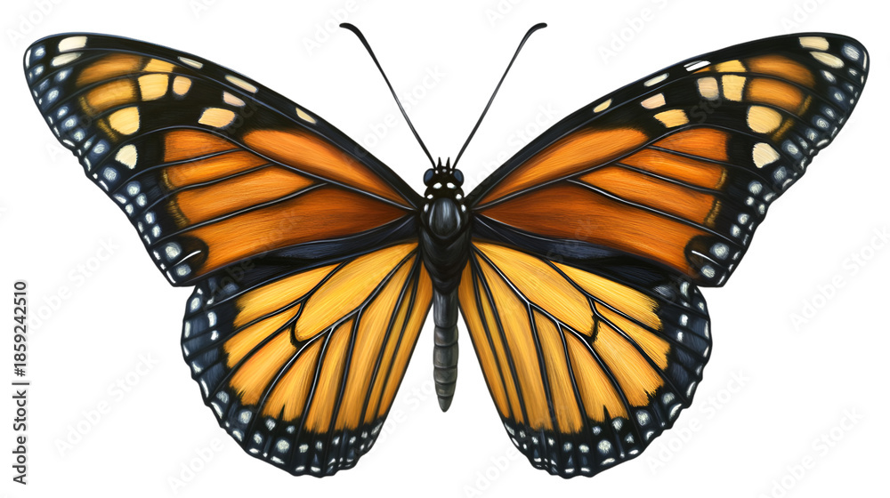 Fototapeta premium Detailed Illustration of a Monarch Butterfly Isolated on White Background