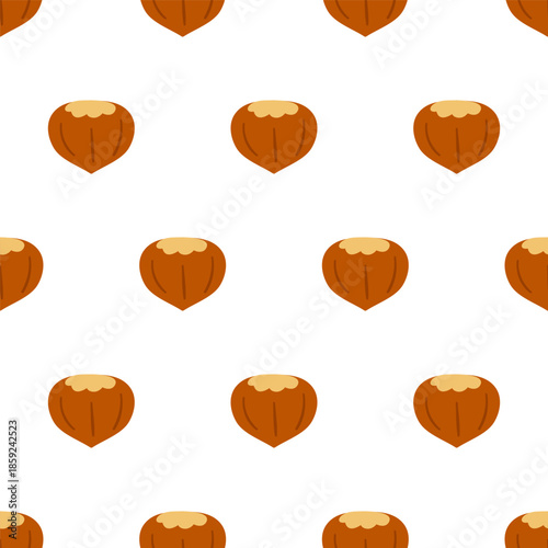 Hazelnut in Shell Seamless Pattern Vector Illustration, Flat Design Repeat Background