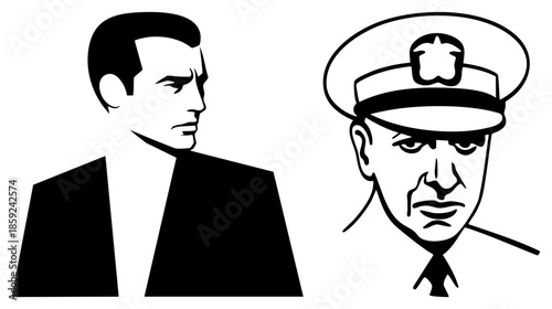 Two men in profile facing each other