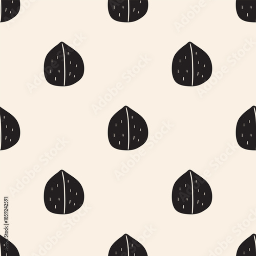 Walnut in Shell Silhouette Seamless Pattern Vector Illustration, Simple Repeat Background