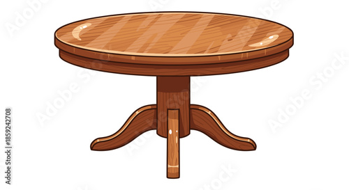 Classic Round Wooden Dining Table and Pedestal Furniture Illustration Icon