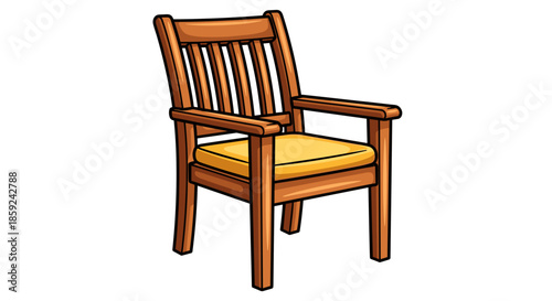 Wooden Armchair with Yellow Cushion and Outdoor Patio Furniture Icon