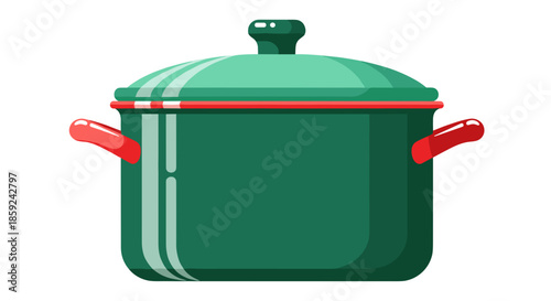 Green Ceramic Stockpot with Lid and Kitchen Cookware Vessel Illustration Icon