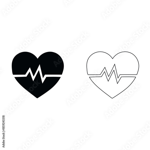 Vector illustration of a red heart and heartbeat symbol with an ecg cardiogram line on a white background representing medical health care and cardiology life pulse