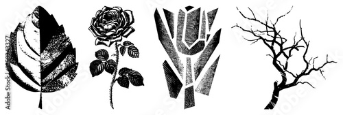 leaf rose tulip tree branch vector set