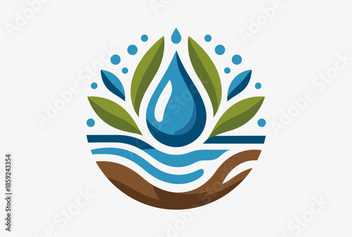 A stylized circular logo depicting a blue water drop, green leaves, water, and earth, symbolizing nature and environmental conservation.