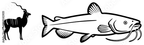 Kudu and catfish vector illustration