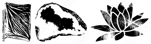 Three symbolic objects in black and white vector style