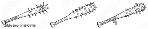 Set of Spiked Barbed Wire Baseball Bats – Rough Hand Drawn Sketch Vector Illustration