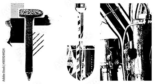 hammer nail shovel vector industrial tools