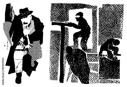 Detective and Gangsters in Stencil Style