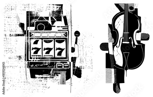 slot machine and cello vector illustration