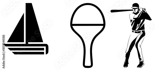 sailboat paddle baseball player black and white vector