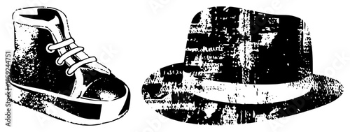 high top sneaker and fedora hat vector illustration