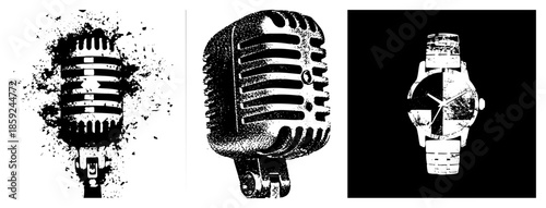 vintage microphone and wristwatch vector