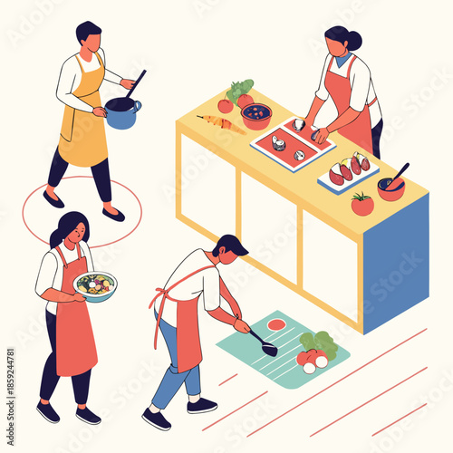 Team preparing meal together