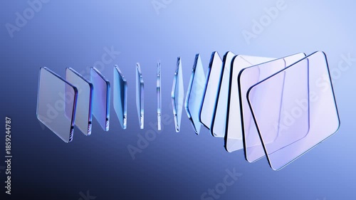 Elegant thin minimalist glass panels moving on gradient background. Endless loop.