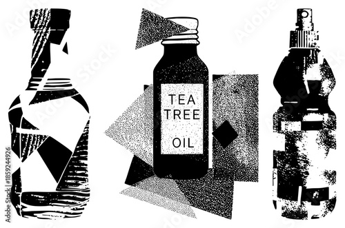 three bottles with tea tree oil label vector illustration