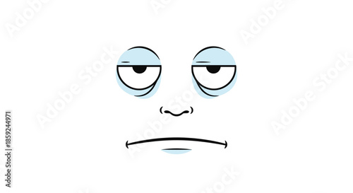 Minimalist cartoon face with tired and heavy eyelids depicting a sleepy or bored expression against a clean white background.