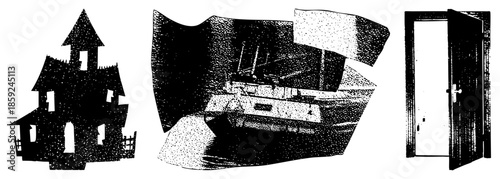 Haunted house ship door vector trio