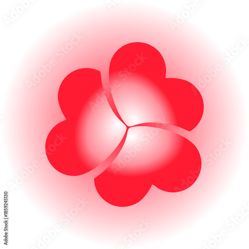 Soft petals bloom in radiant red, glowing gently with warmth, love, tenderness, and joy, like a heart-shaped flower of light.