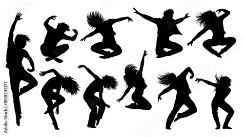 Dynamic silhouettes capturing expressive and energetic dance movements isolated on transparent background