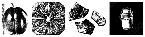 Fruit and dairy vector in black and white