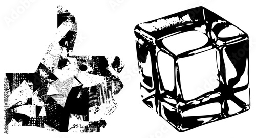 ice cube and abstract geometric shapes