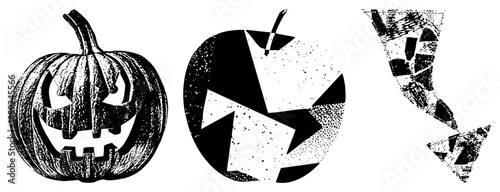 Halloween pumpkin jack o lantern and abstract geometric shapes
