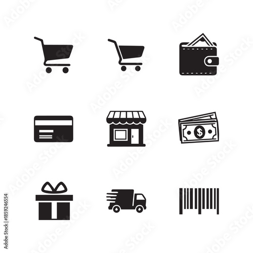 Retail and E-commerce Icon Collection – Store, Truck & Payment Symbols