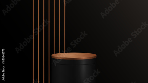 3D realistic modern luxury style shiny metallic podium stand with golden line. minimal wall scene on clean background. Use for beauty cosmetic presentation, showcase mockup