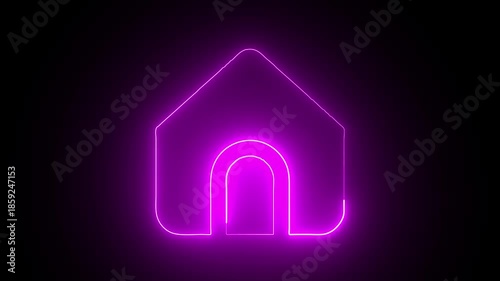 Neon Purple House Glowing Outline Home Symbol on Dark Background