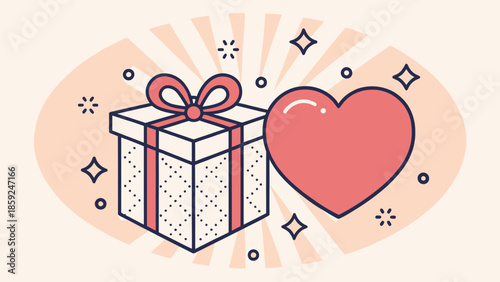Charming gift box with red heart and bow on elegant background