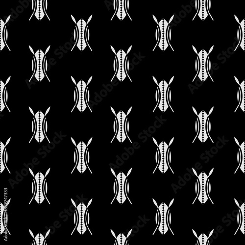 African spear and shield seamless pattern isolated on black background