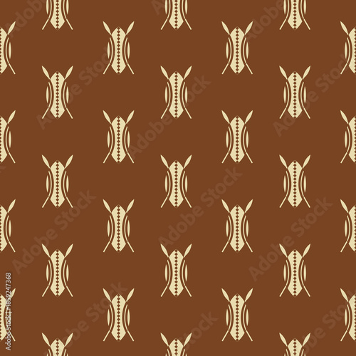 African spear and shield seamless pattern isolated on color background