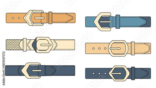 Collection of assorted leather belts with various buckles displayed on a white background