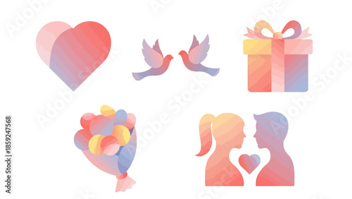 Vibrant Valentine's Day symbols and gifts in colorful modern art style