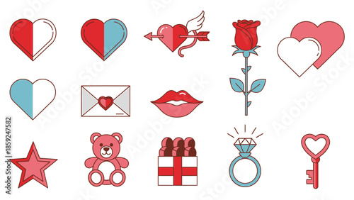 Valentine's Day symbols and icons for love and romance