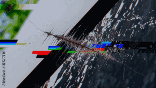 Display scratch. Monitor defect. Changing flickering broken pixels on modern TV surface. Deformation of broadcasting defocused glitch image from impact.