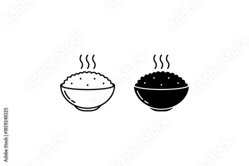 steaming hot rice bowl icon outline