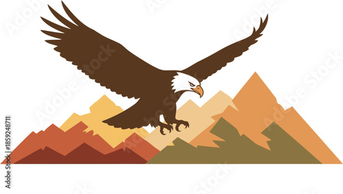 Majestic Eagle Soaring Over a Colorful Mountain Range Landscape, Symbolizing Freedom and Nature's Grandeur