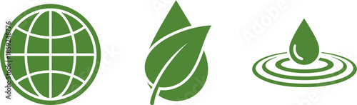 Green earth and water conservation icons for environmental sustainability and eco-friendly initiatives