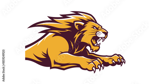 Powerful Lion Illustration with Fierce Roar, Emblem of Strength and Courage