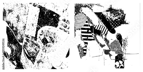 Abstract fragmented human figures in high contrast black and white