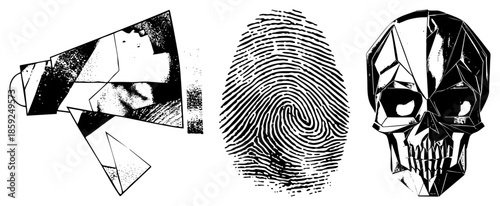 megaphone fingerprint skull vector